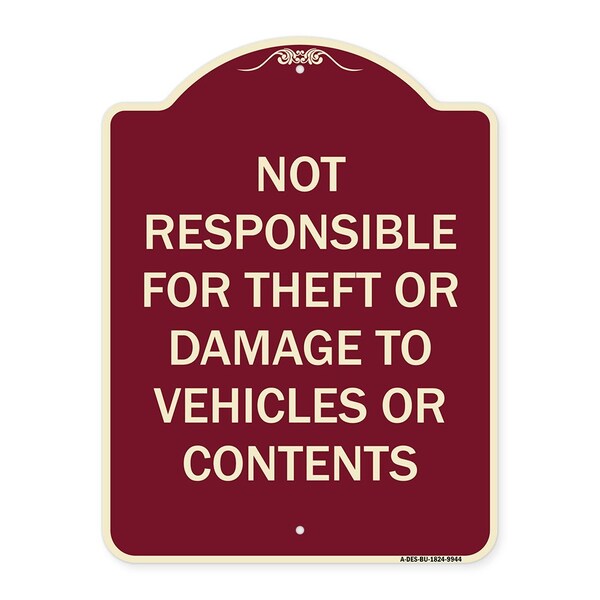 Signmission Designer Series-Not Responsible For Theft Or Damage To Vehicles Or Contents, 24" x 18", BU-1824-9944 A-DES-BU-1824-9944 - main